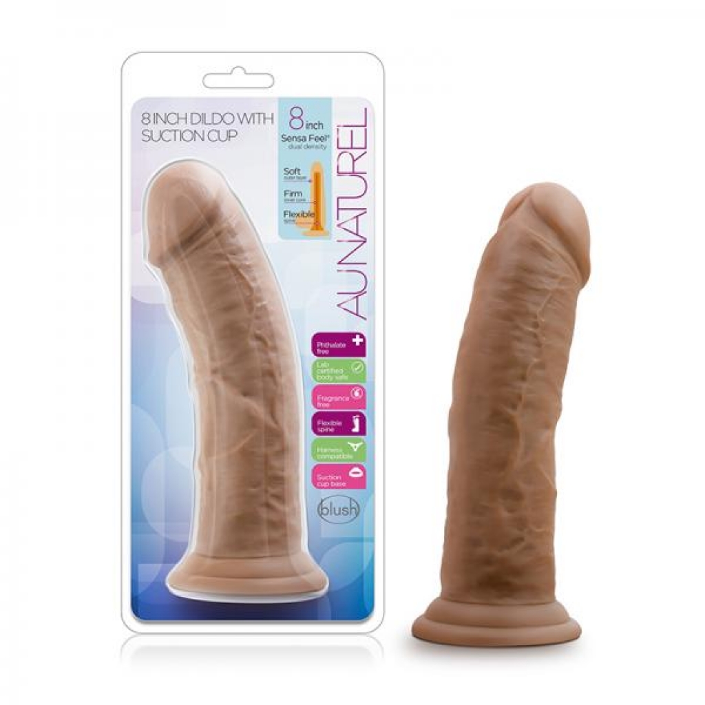 Au Naturel - 8 Inch Dildo with Suction Cup - Mocha