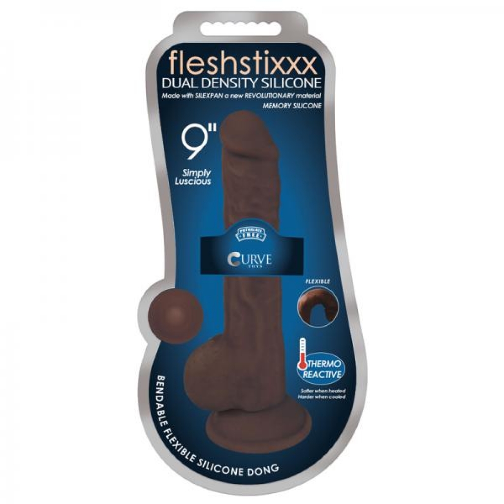 Fleshstixxx 9in Silicone Dildo With Balls - Chocolate Brown