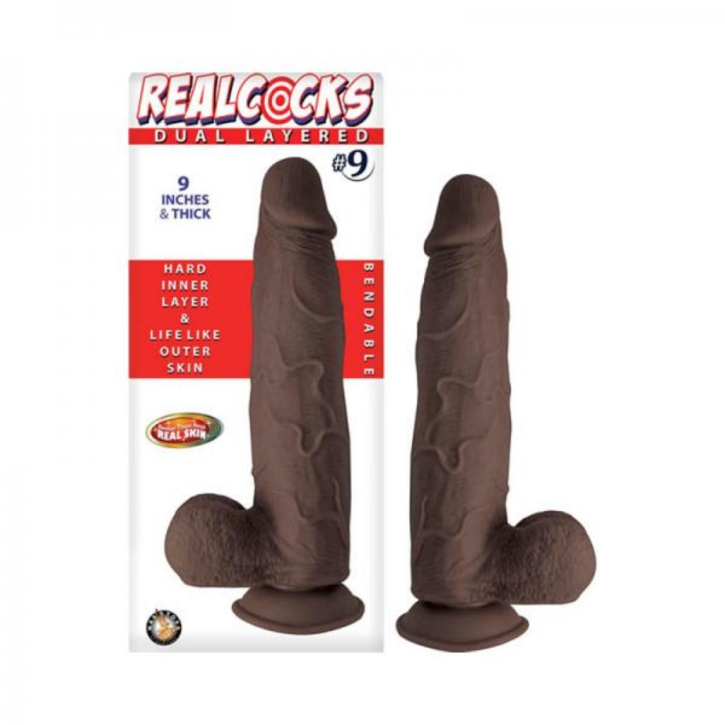 Realcocks Dual Layered Dildo - 9 inches Dark Brown