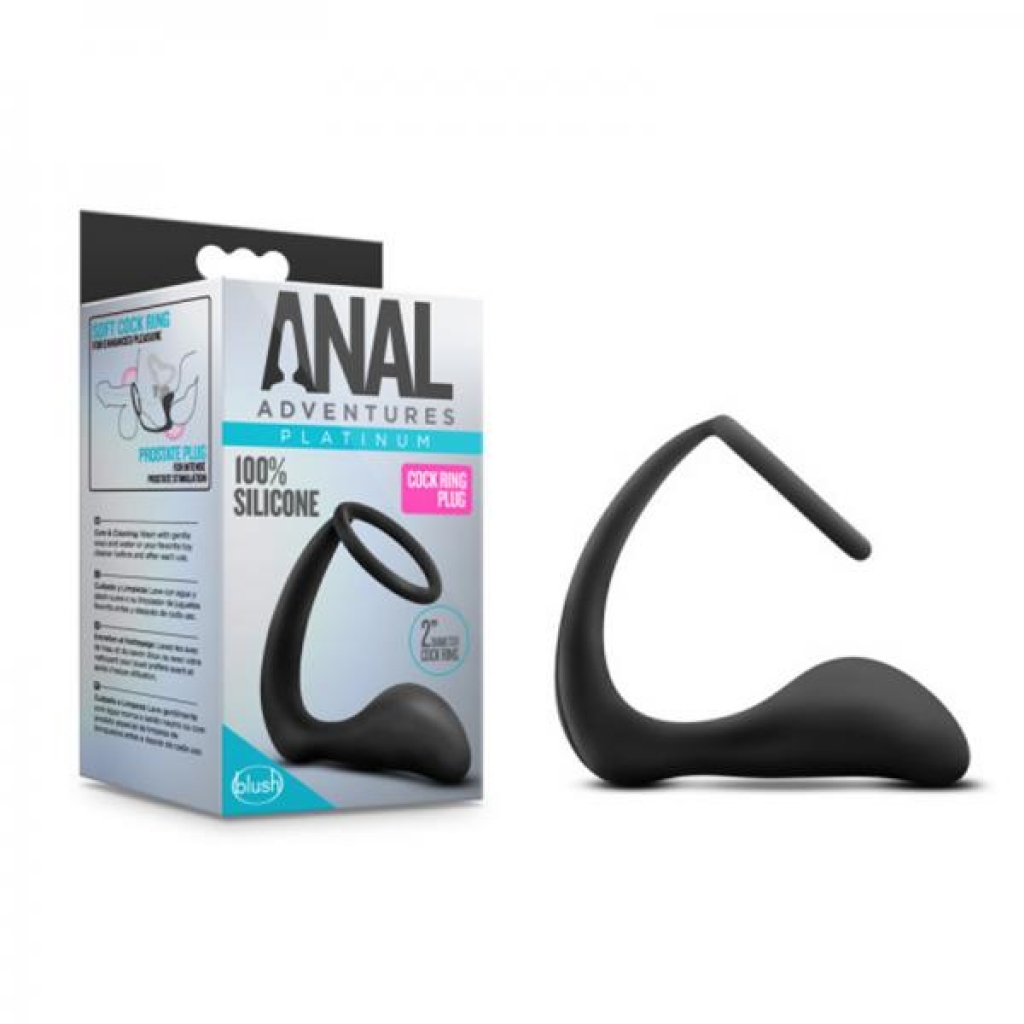 Anal Adventures Platinum Cock Ring and Plug - Black