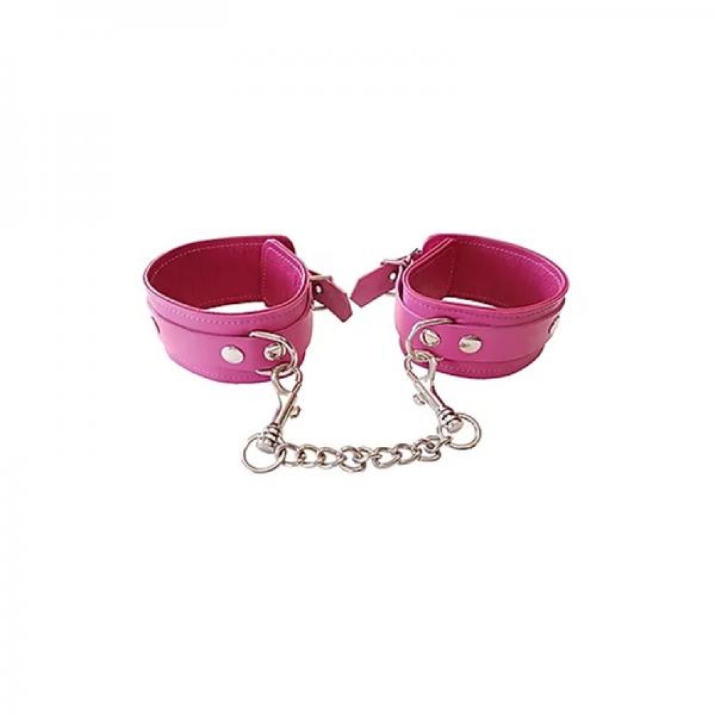 Adjustable Plain Leather Wrist Cuffs - Pink