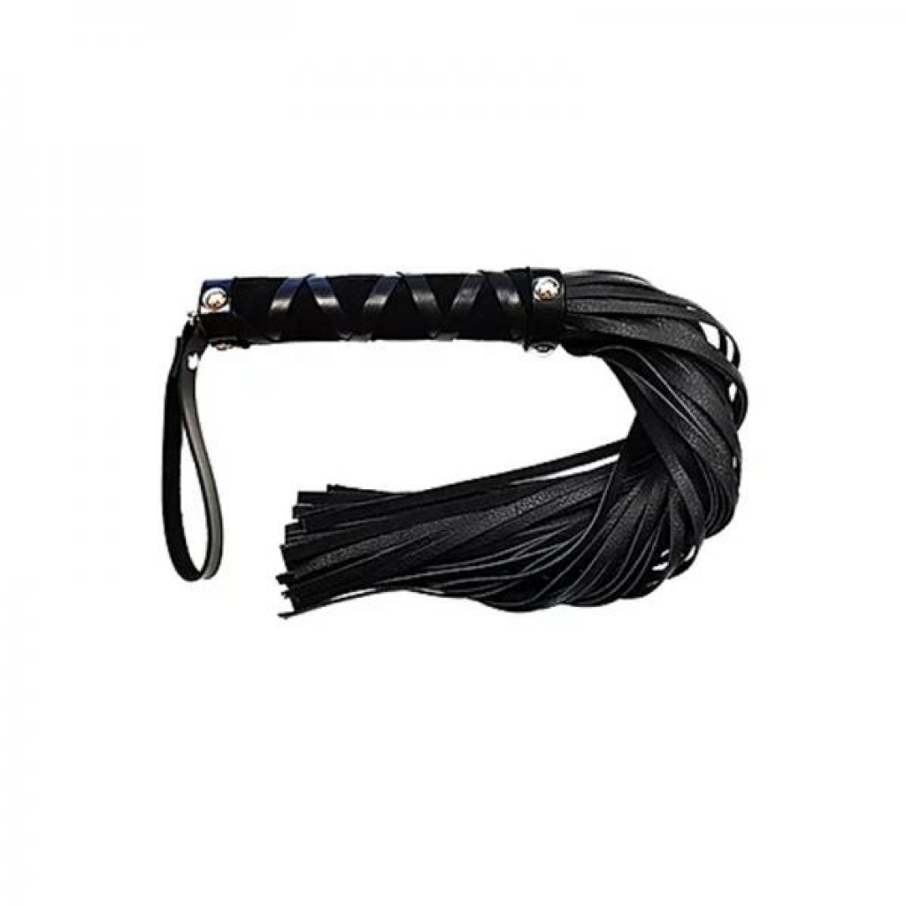 Short Leather Flogger with Studded Handle - Black