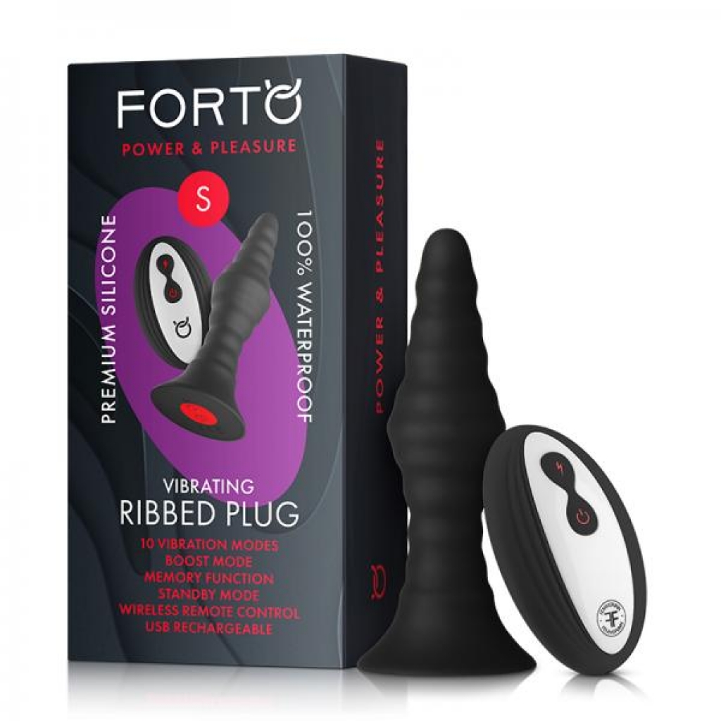 Forto Vibe Ribbed Plug With Remote - Small - Black