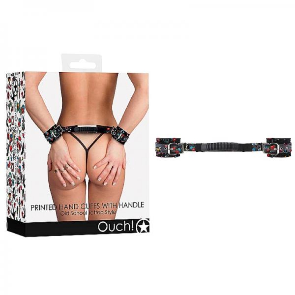 Ouch! Old School Tattoo Printed Cuffs with Strap Handle