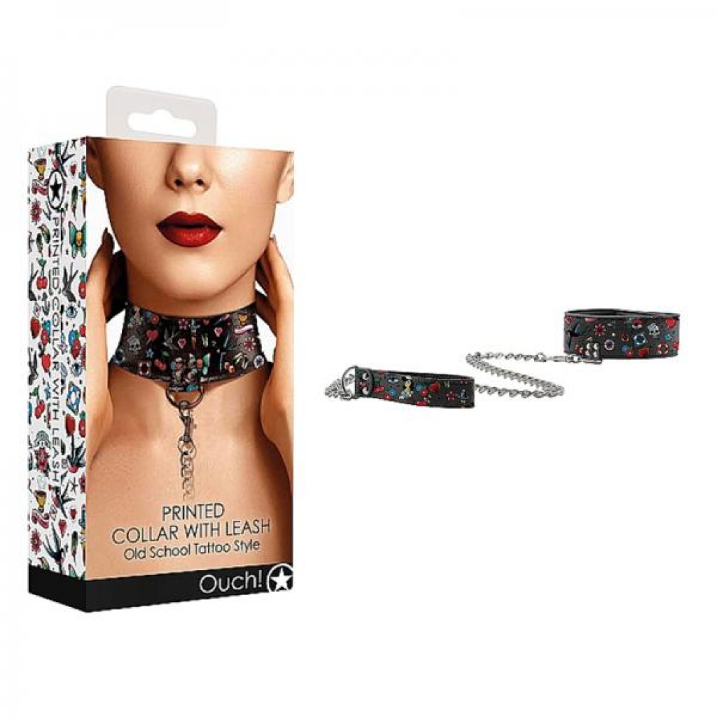 Ouch! Old School Tattoo Printed Collar and Leash