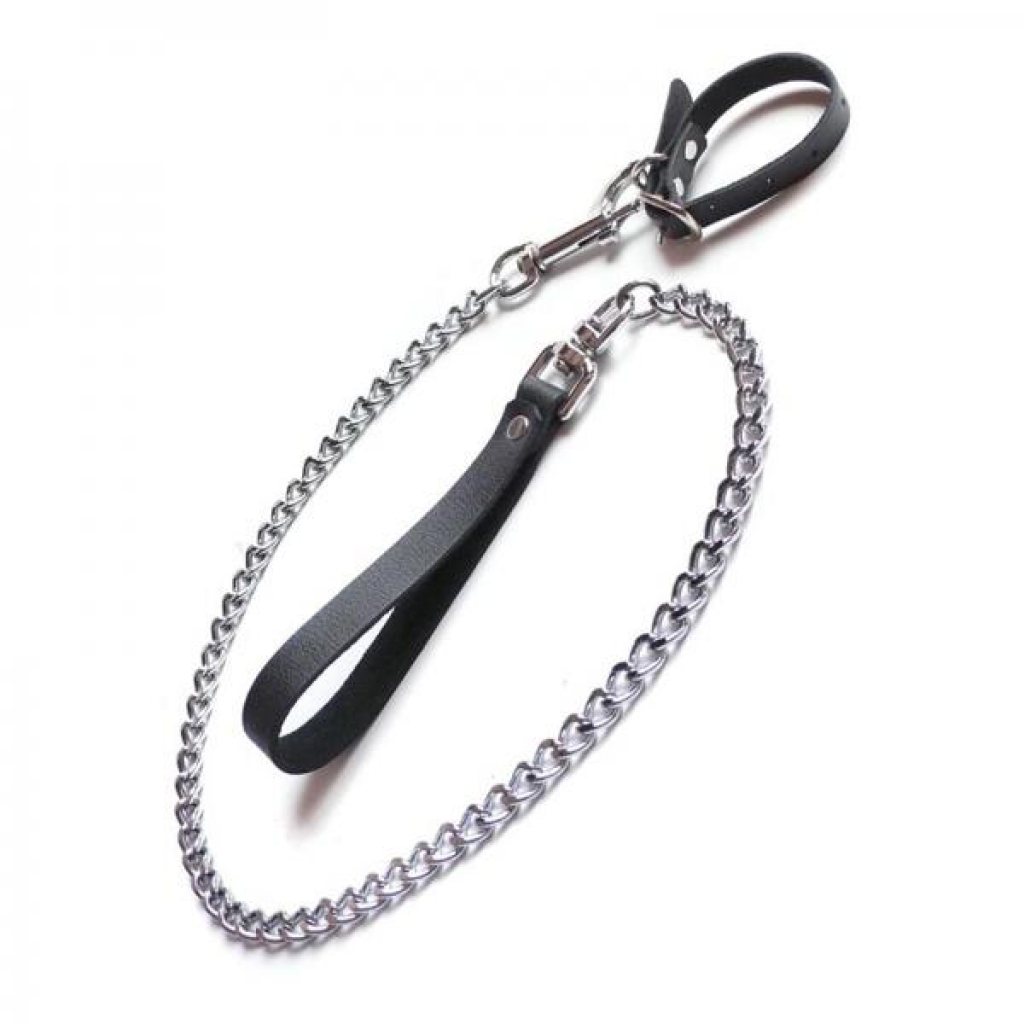 Kinklab Buckling Cock Ring And Chain Leash Set - Black