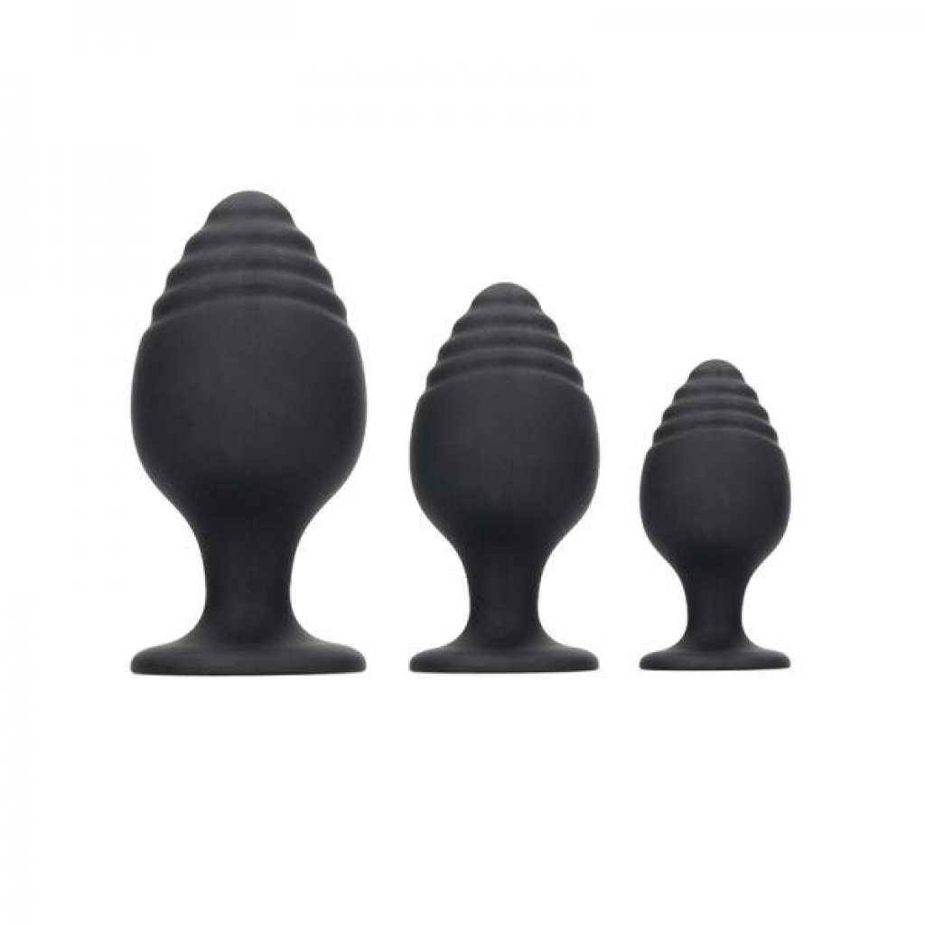 Ouch Rippled Butt Plug Set - Black