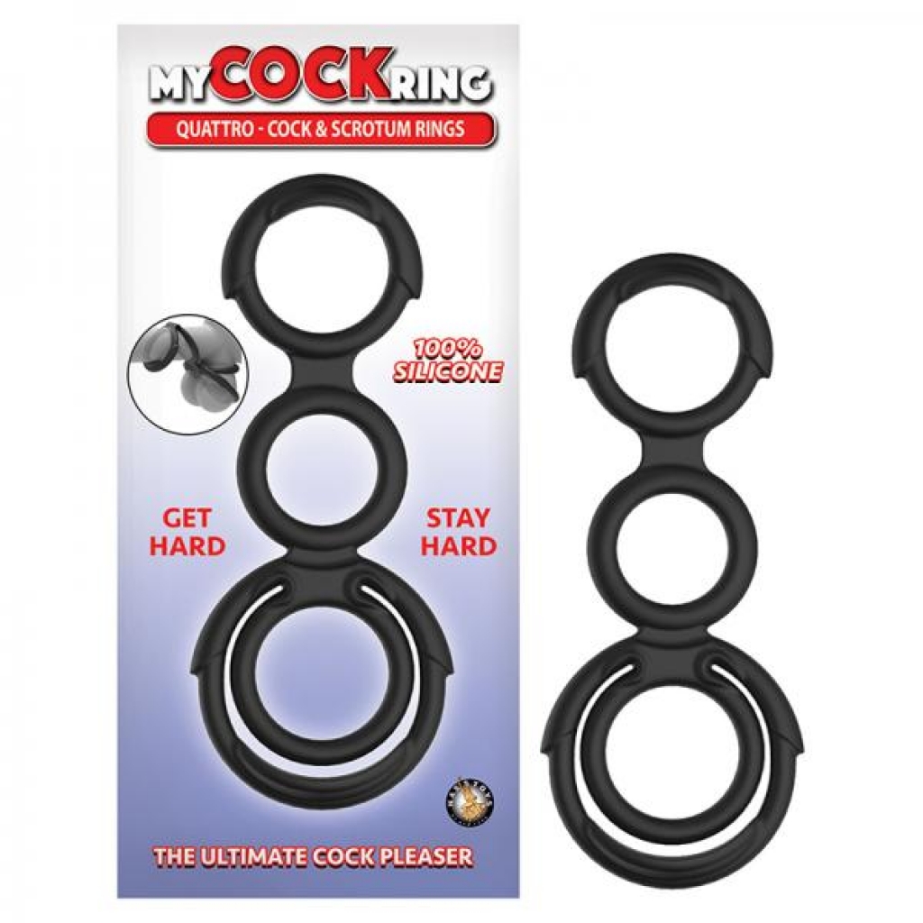 My Cockring Quattro Cock & Scrotum Rings - Black