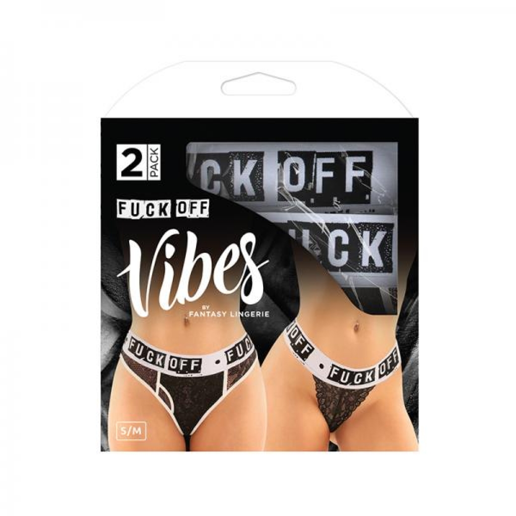 Vibes Fuck Off Lace Boyfriend Brief & Thong Set - Black/White