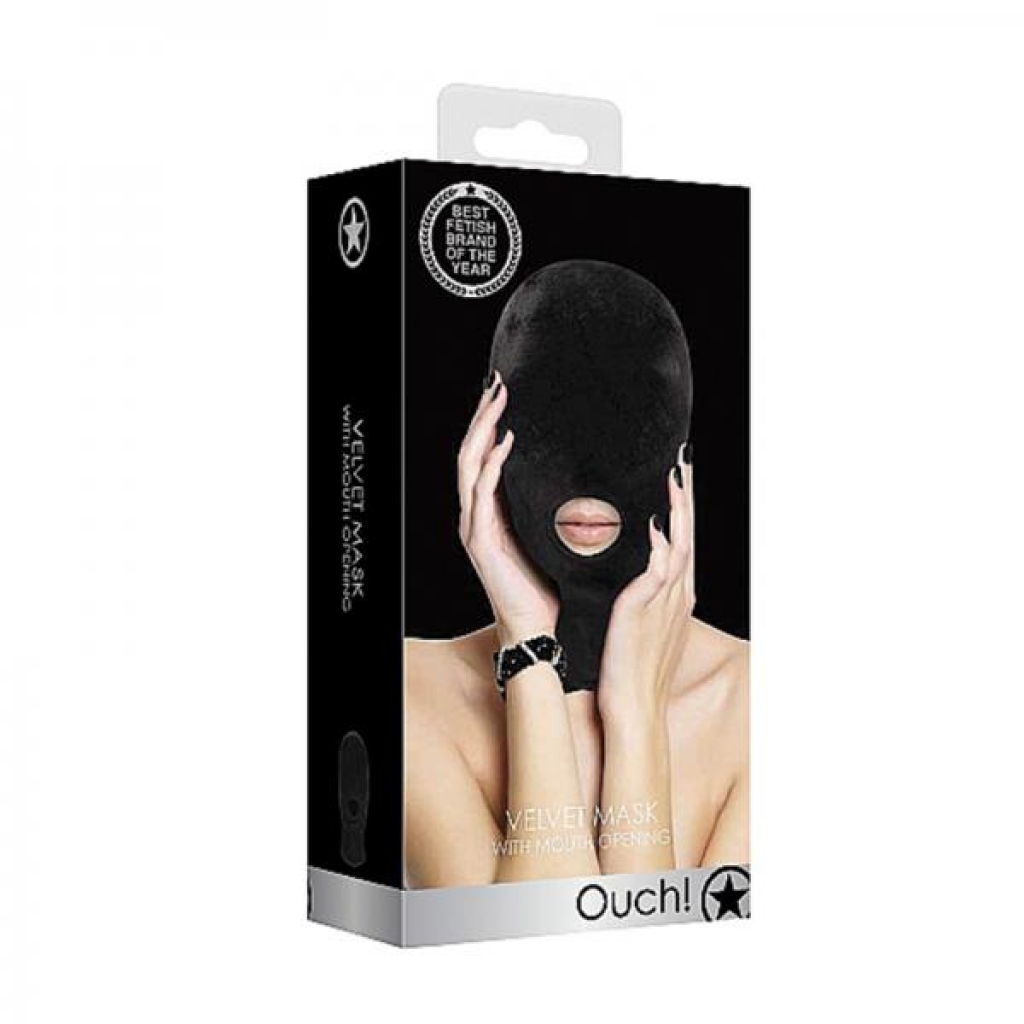 Ouch Velvet & Velcro Mask with Mouth Opening - Black