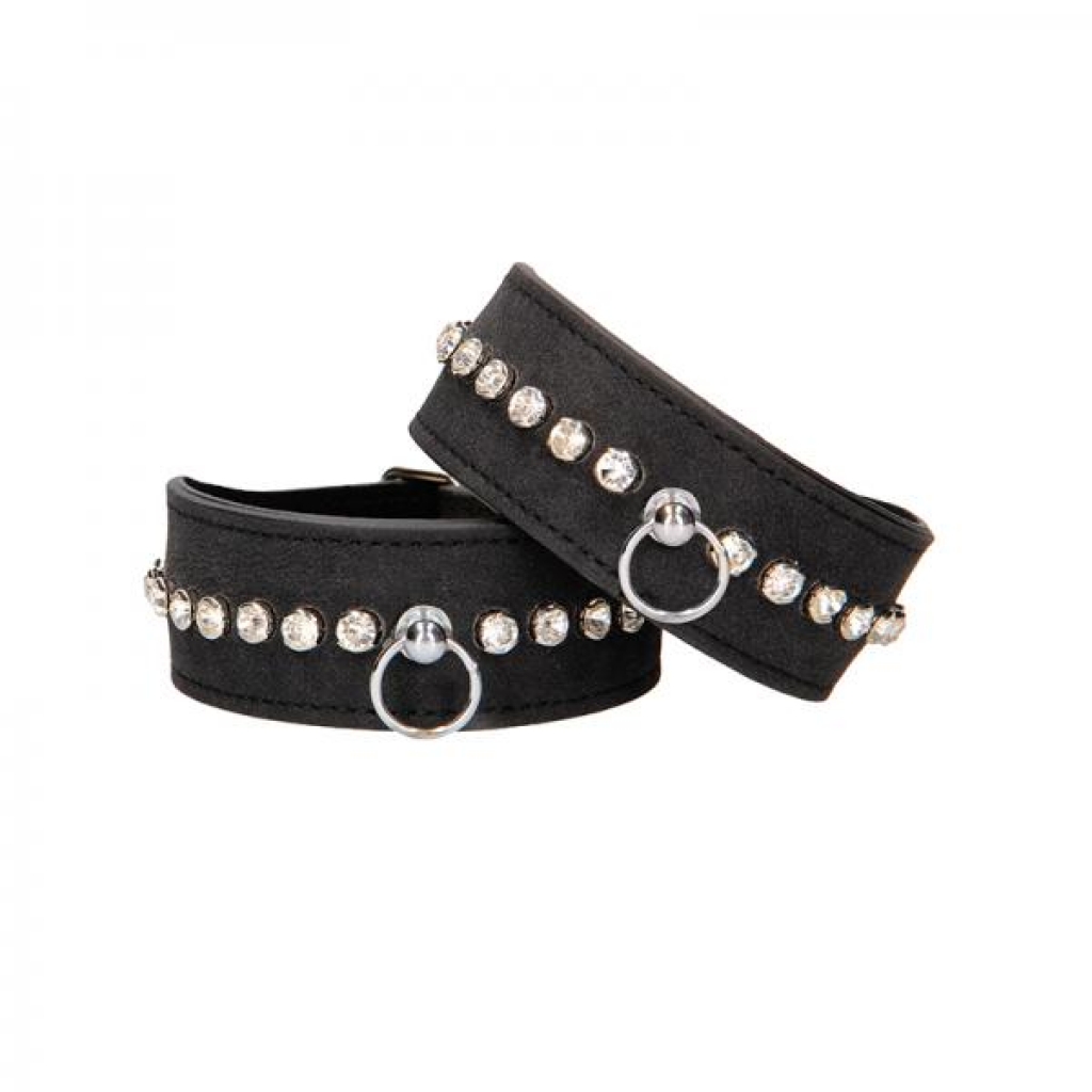 Ouch! Diamond Studded Wrist Cuffs - Black Silver