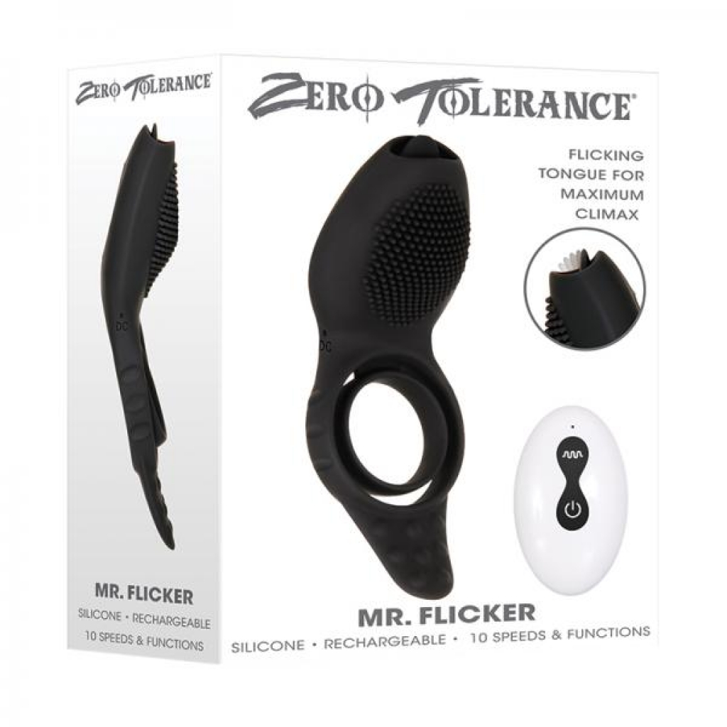 Zt Mr. Flicker Vibrating Silicone Cock Ring - Black