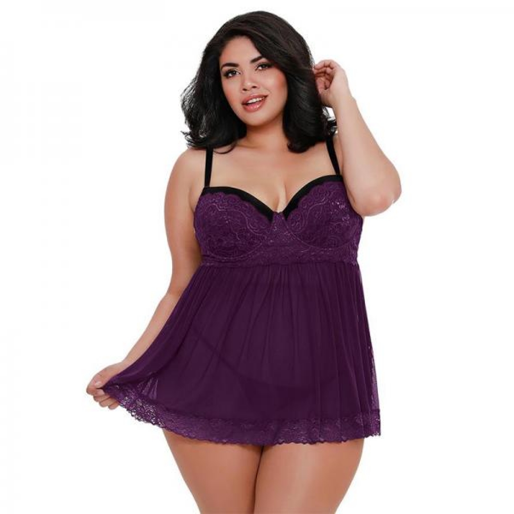 Dreamgirl Plus-Size Stretch Mesh Lace Babydoll