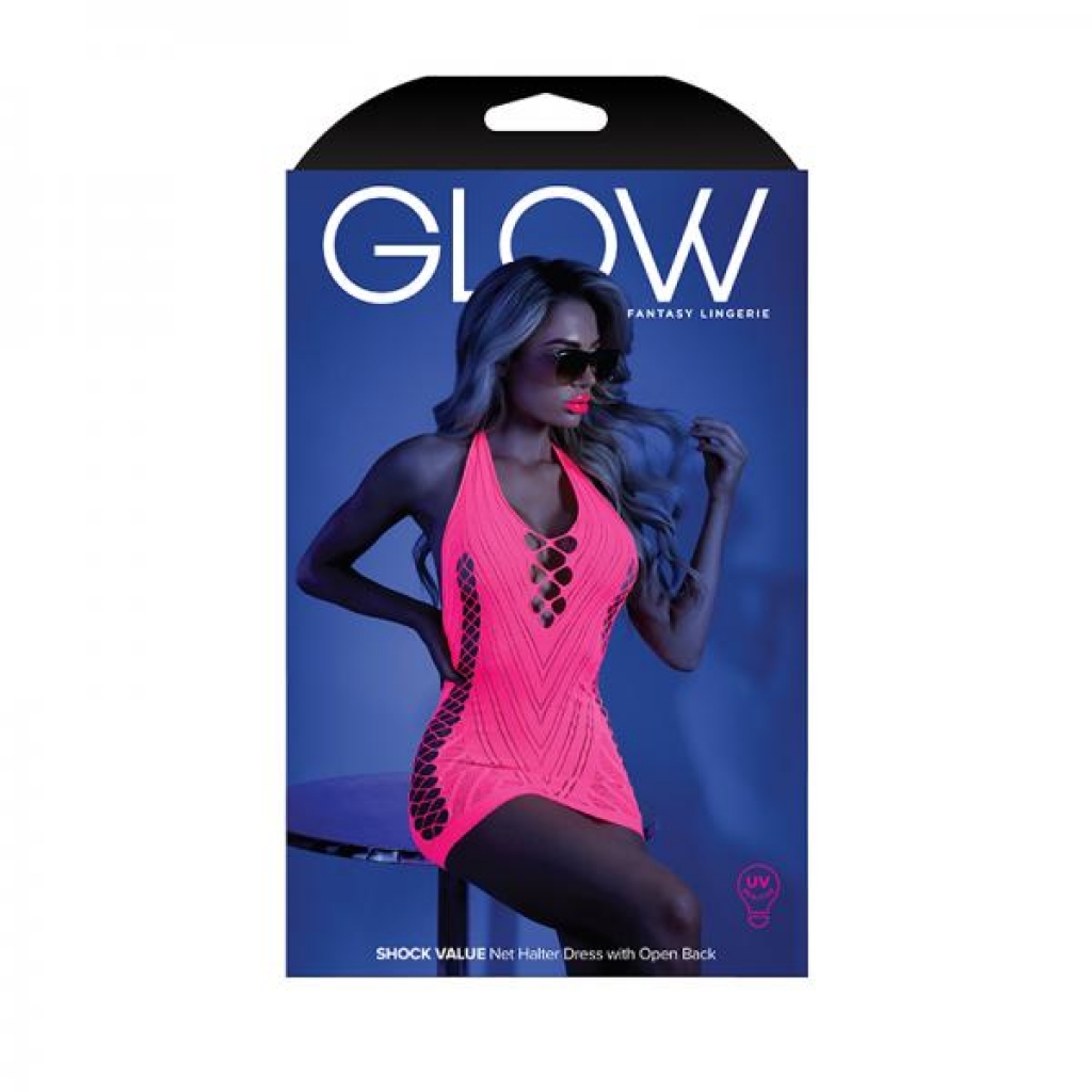 Glow Shock Value Net Halter Dress - Neon Pink OS