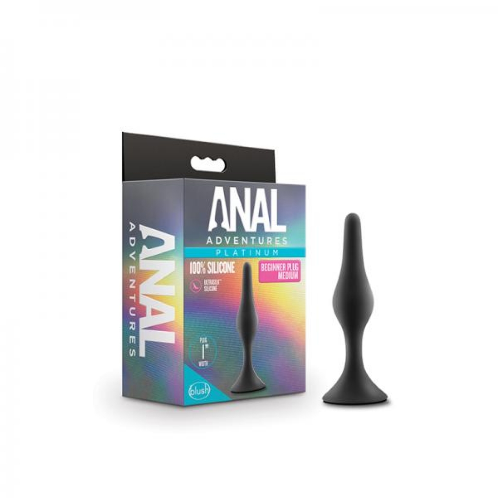 Anal Adventures Platinum Silicone Beginner Plug - Medium Black