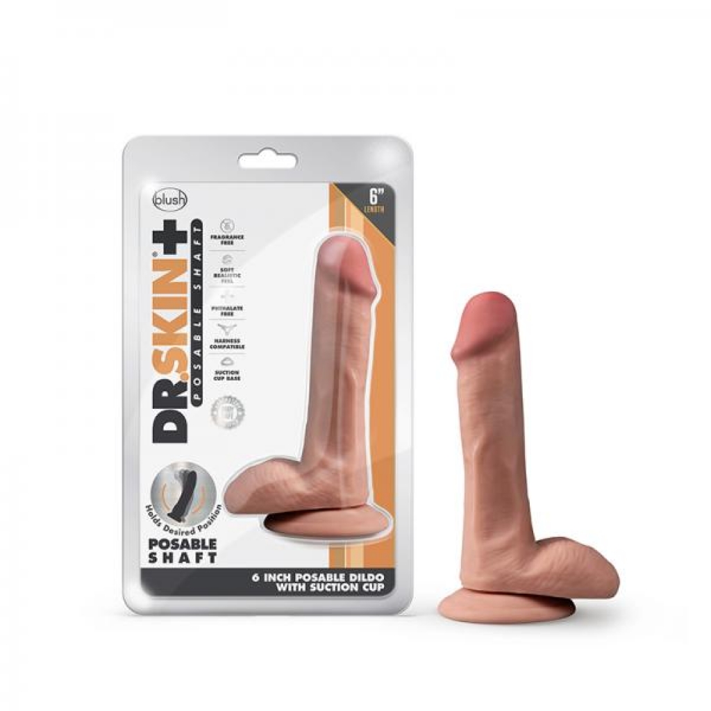 Posable 6 Inch Dildo with Balls - Mocha