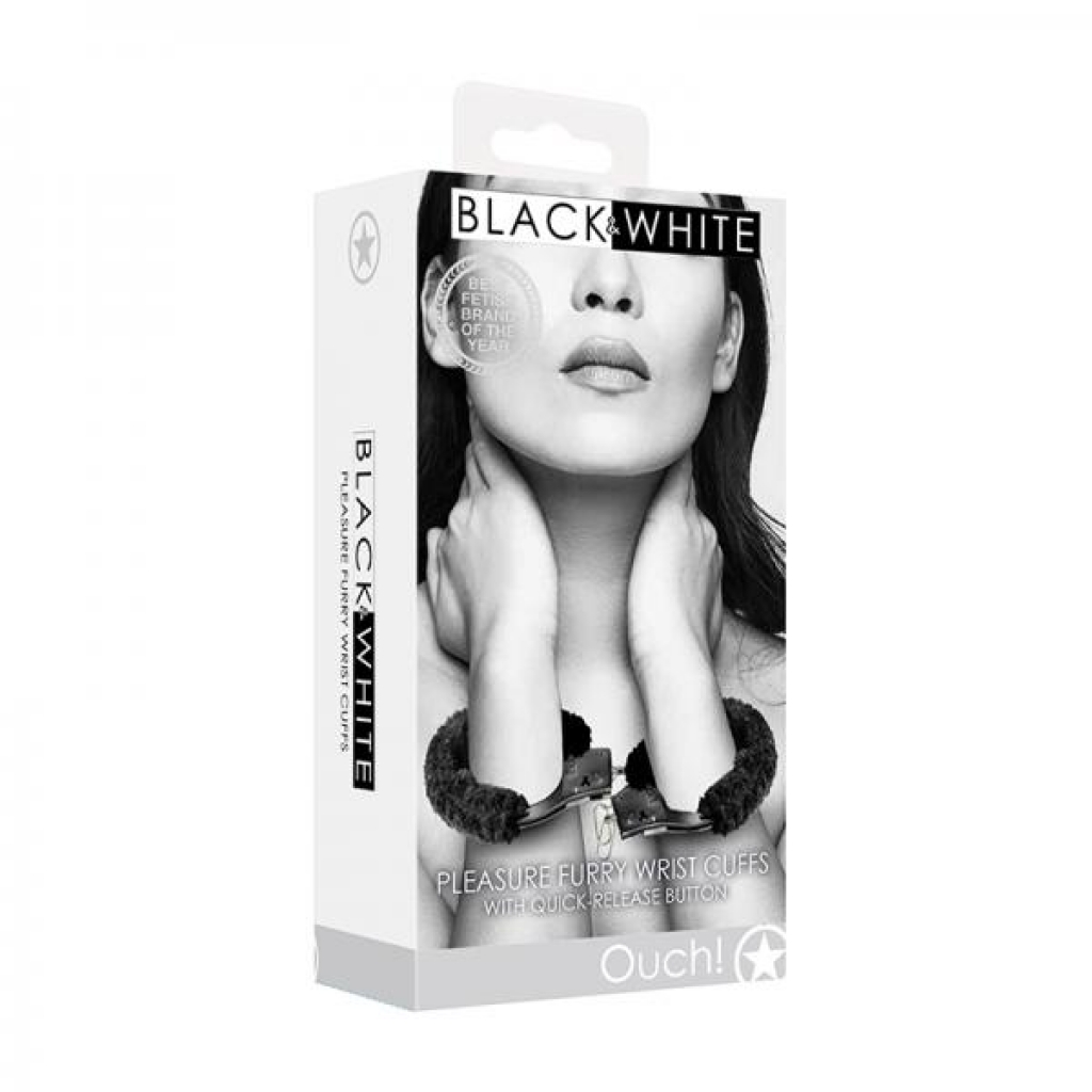 Ouch! Black & White Beginner Pleasure Furry Wrist Cuffs