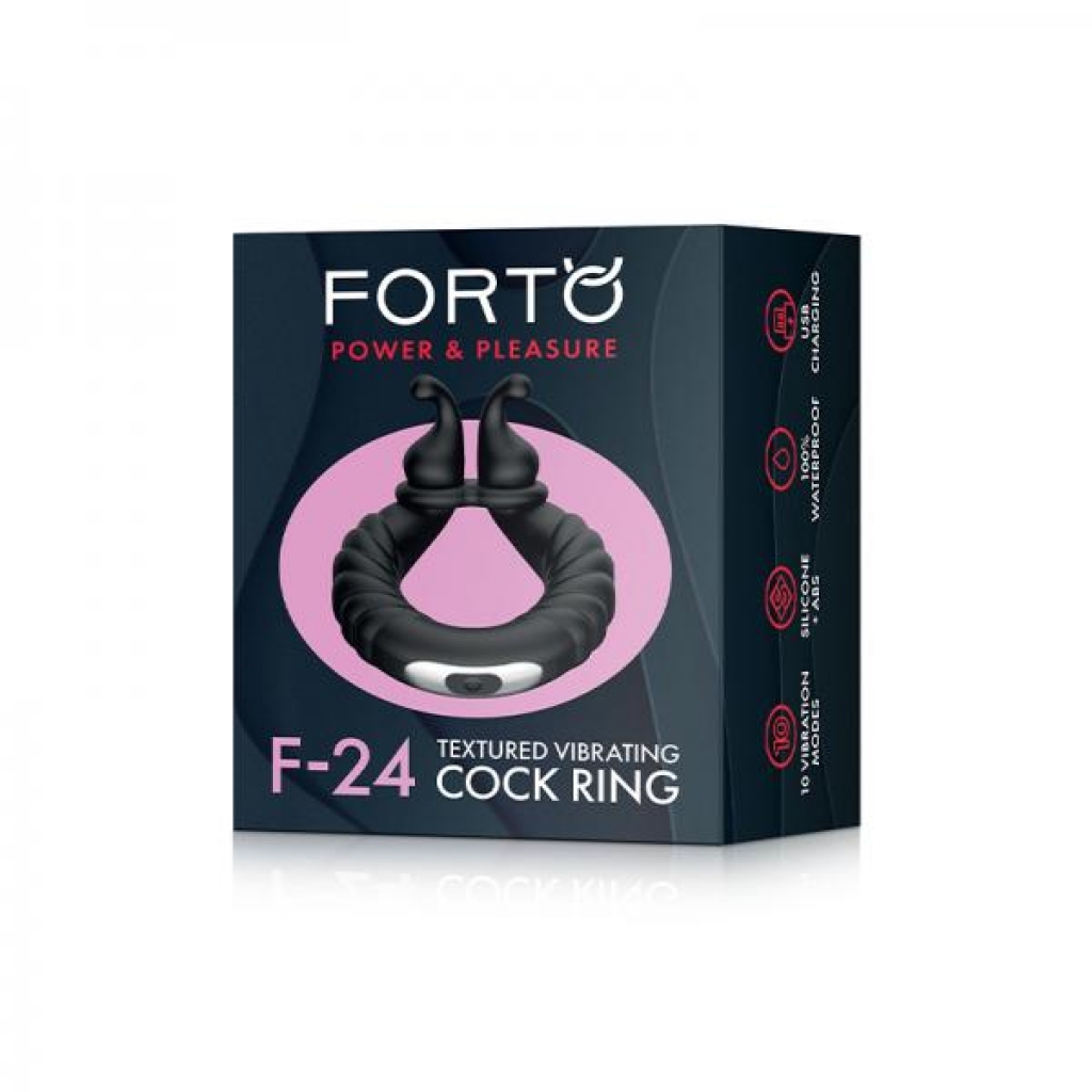 Forto F-24 Silicone Textured Vibrating Cock Ring - Black