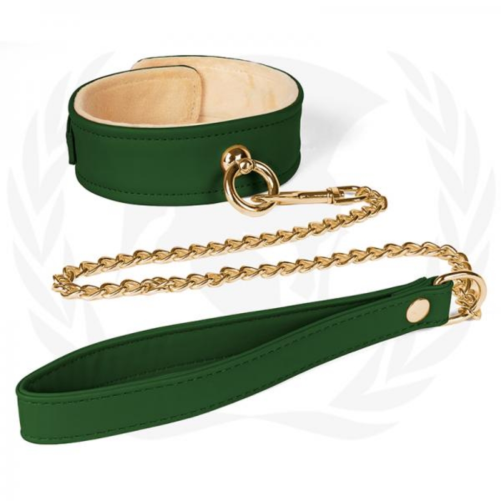 Luxurious Plush-Lined PU Collar with Chain Leash - Green