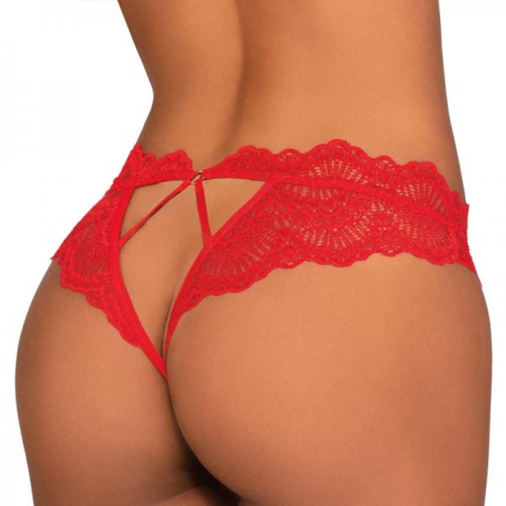 Dreamgirl Lace Tanga Open-Crotch Panty - Red S