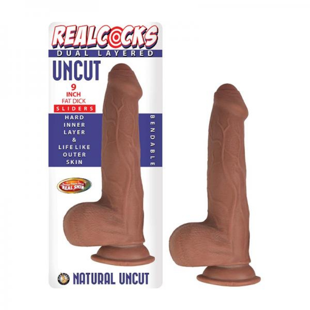 Realistic Uncut Slider Dildo - 9 inch Brown