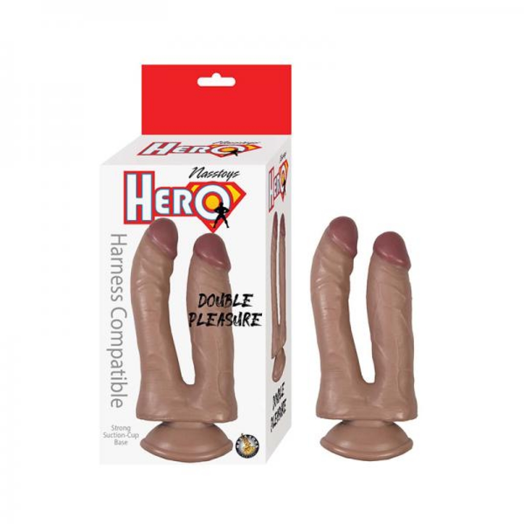 Hero Double Pleasure Double Dildo - Silicone Brown