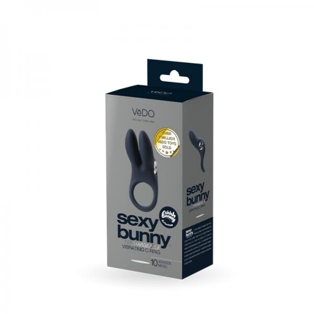 Vedo Sexy Bunny Rechargeable Vibrating Cock Ring - Black Pearl