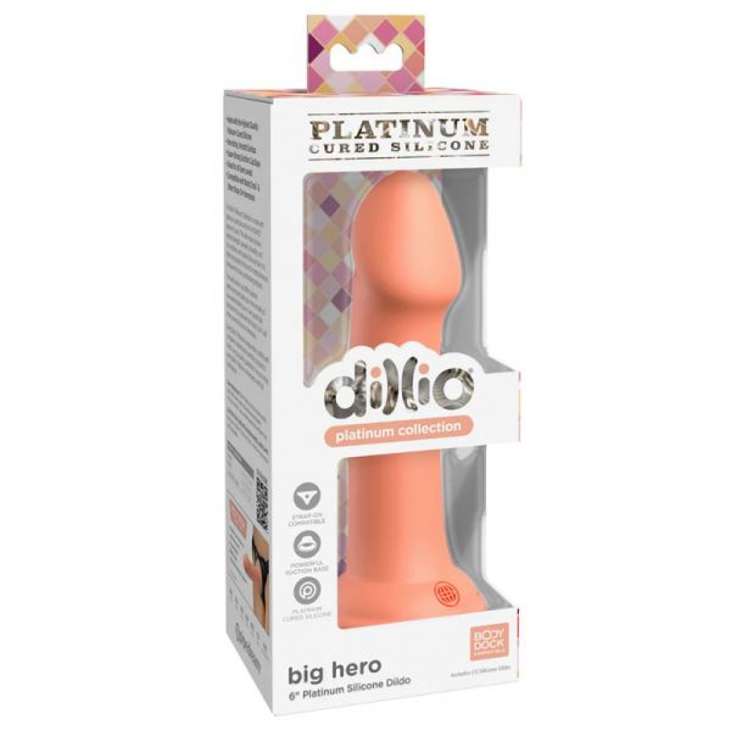 Dillio Platinum Big Hero Silicone Dildo - 6 In. Peach