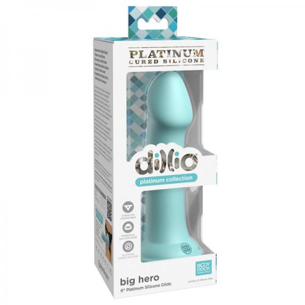 Dillio Platinum Big Hero Silicone Dildo - 6 In. Teal