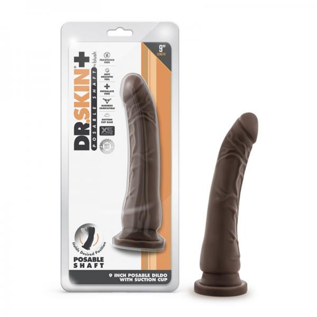 Dr. Skin Plus Posable Dildo - 9 In. Chocolate Brown