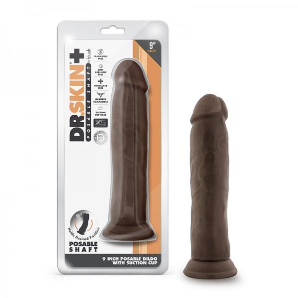 Dr. Skin Plus Posable Thick Dildo 9 In. - Chocolate