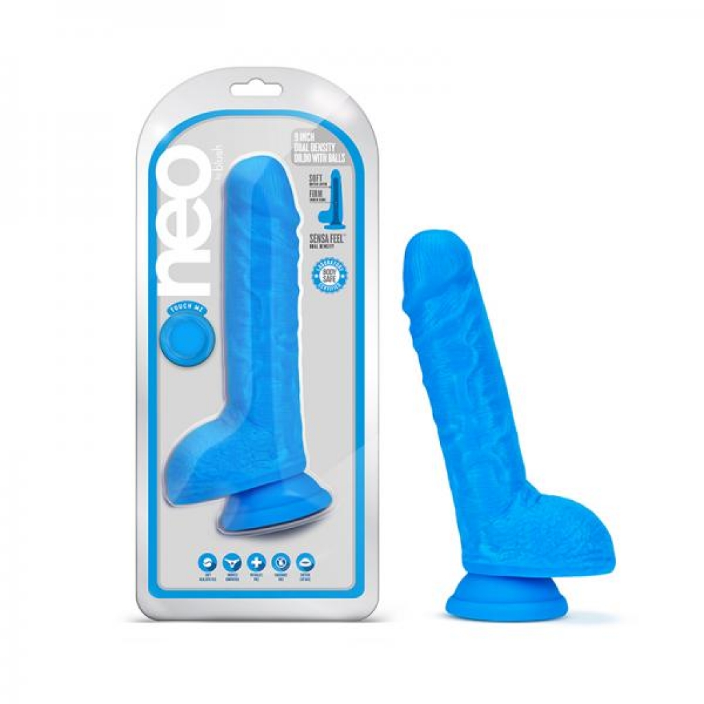 Neo Dual Density Dildo - 9 In. Neon Blue