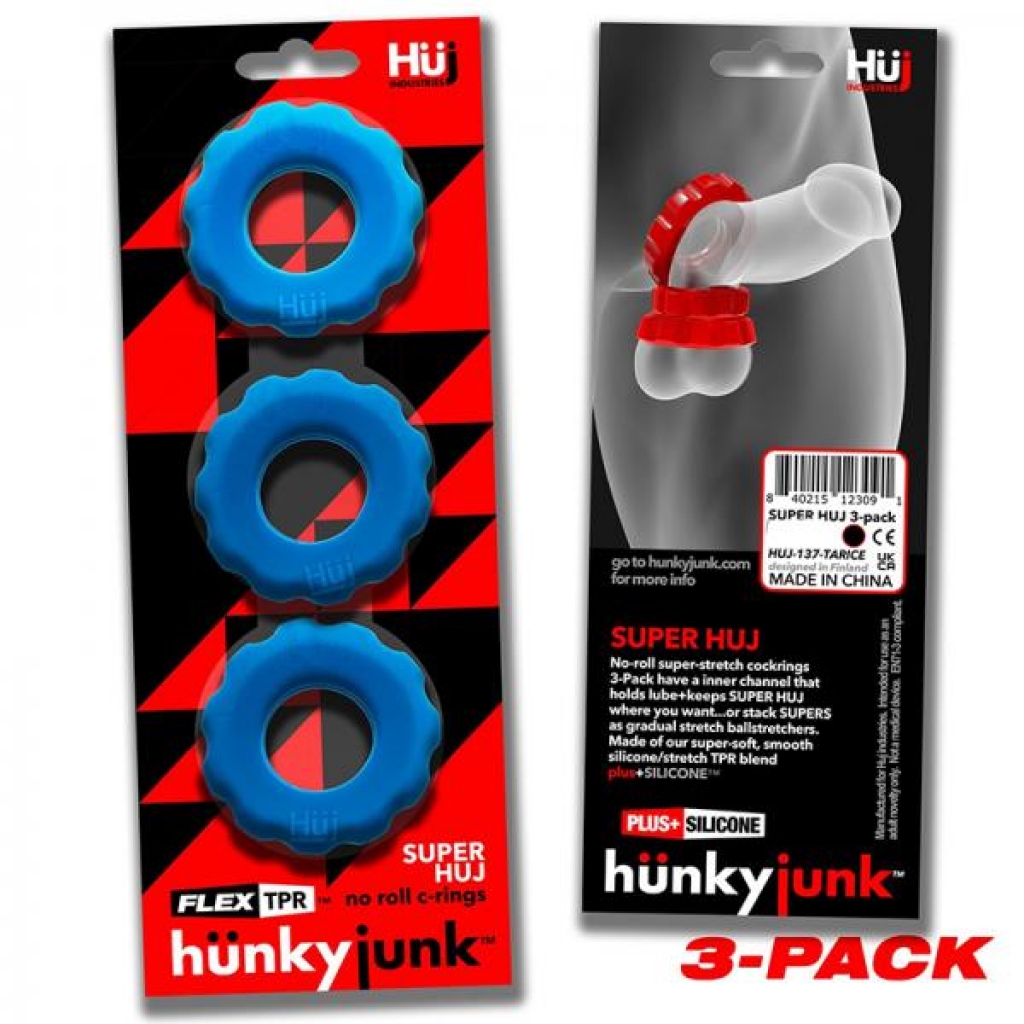 Hunkyjunk Superhuj 3-pack Cockrings - Teal Ice