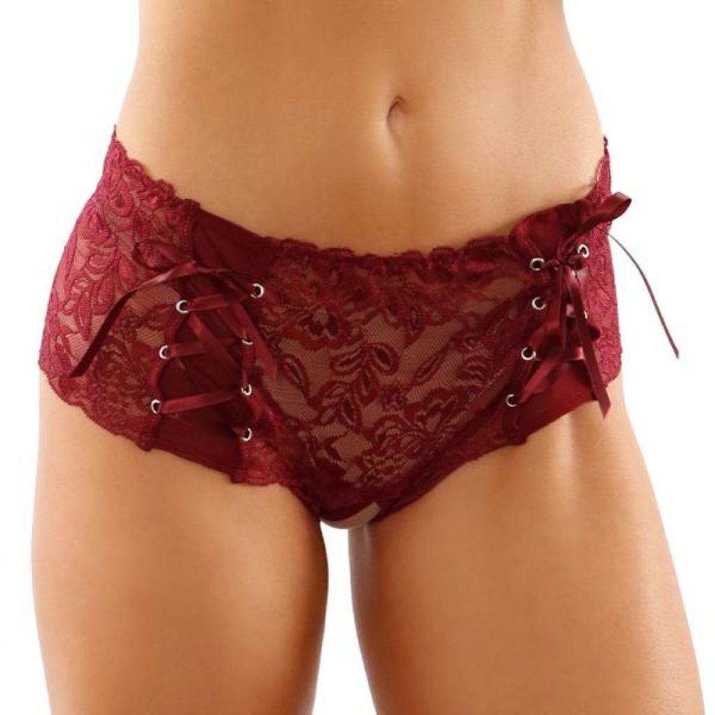 Magnolia Crotchless Lace Boyshort - Garnet S/M Red