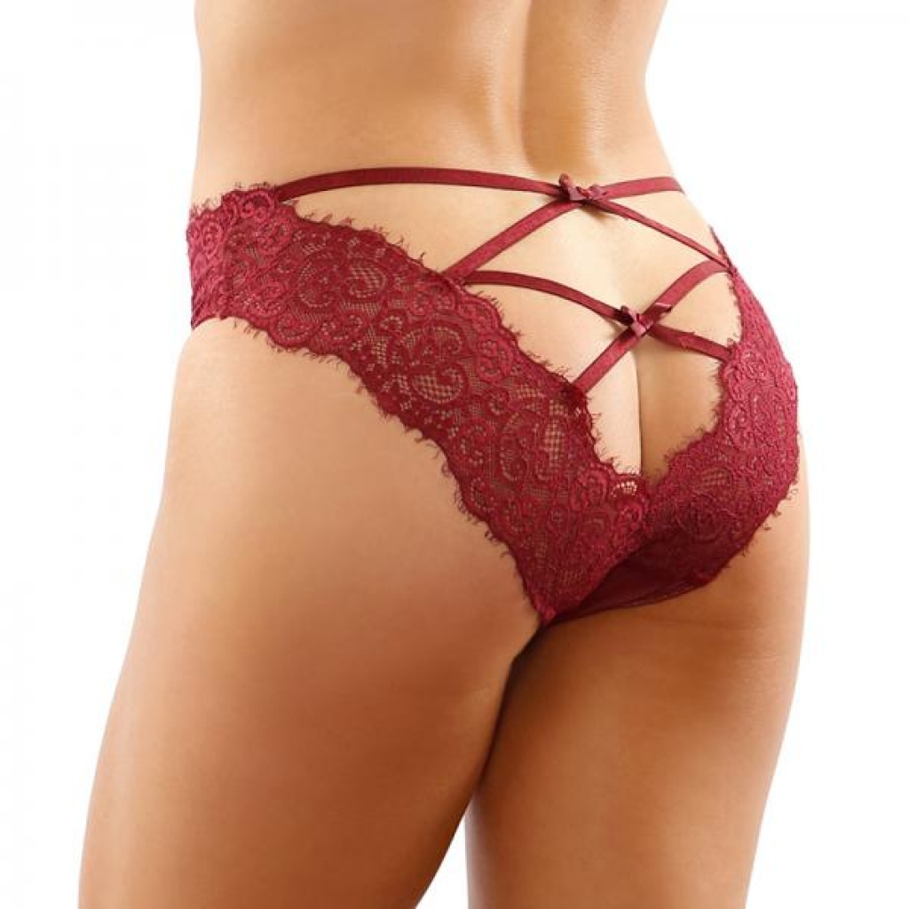 Ivy Lace Bikini Panty with Lattice Cut-out Back - Garnet