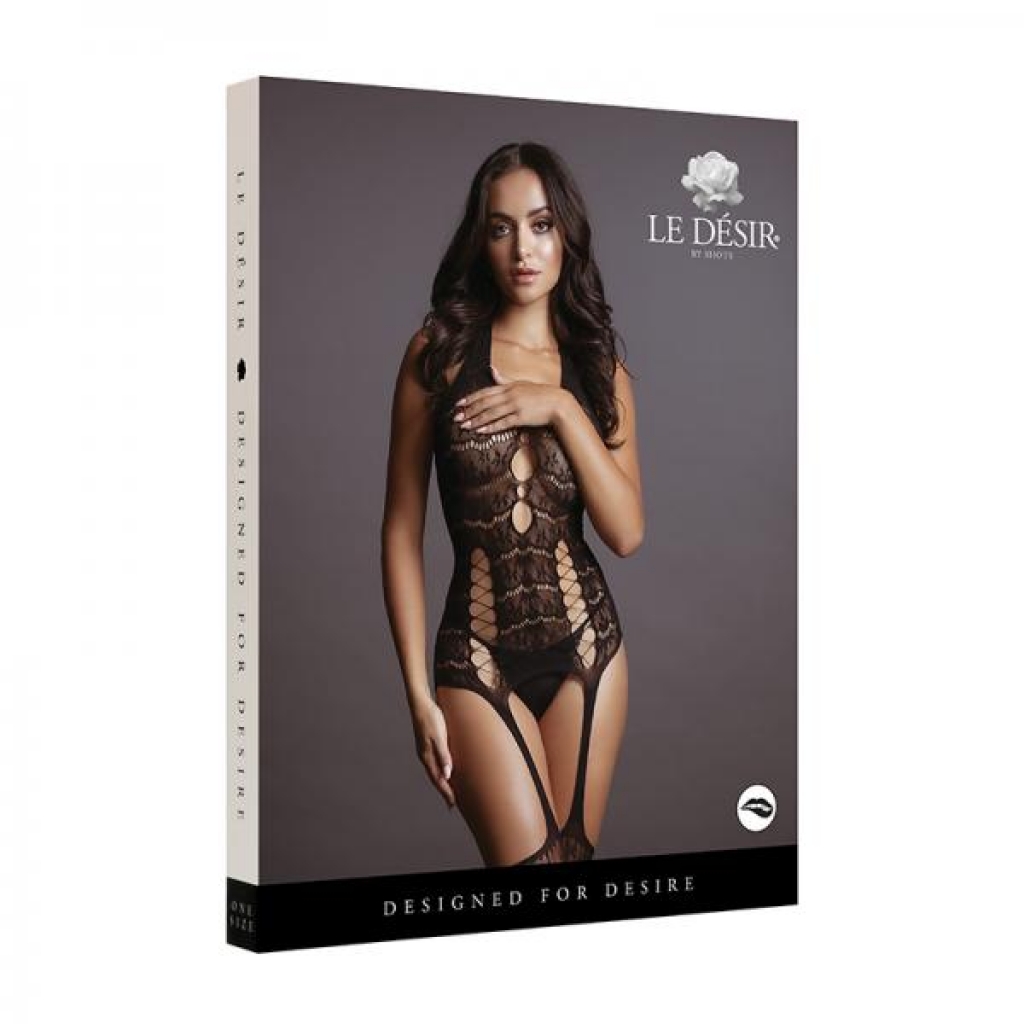 Shots Le Desir Lace Suspender Bodystocking - Black