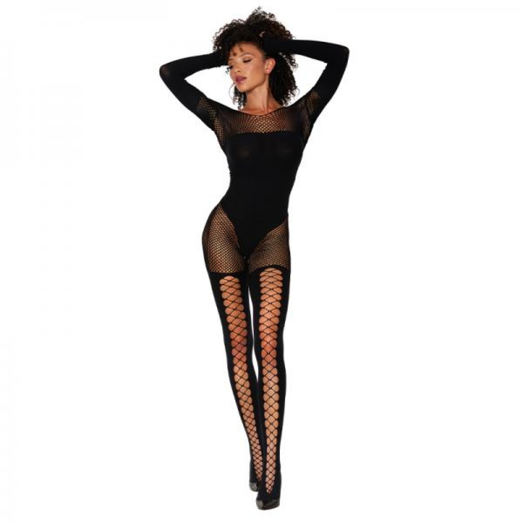 Dreamgirl Fishnet Teddy Bodystocking - Black O/S