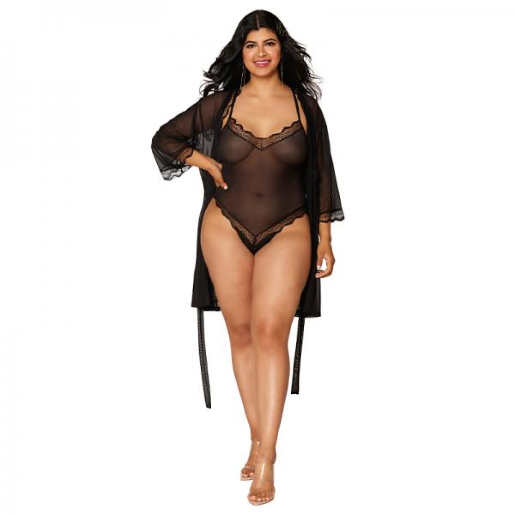 Dreamgirl Mesh Robe & Strappy Back Teddy with Lace Trim