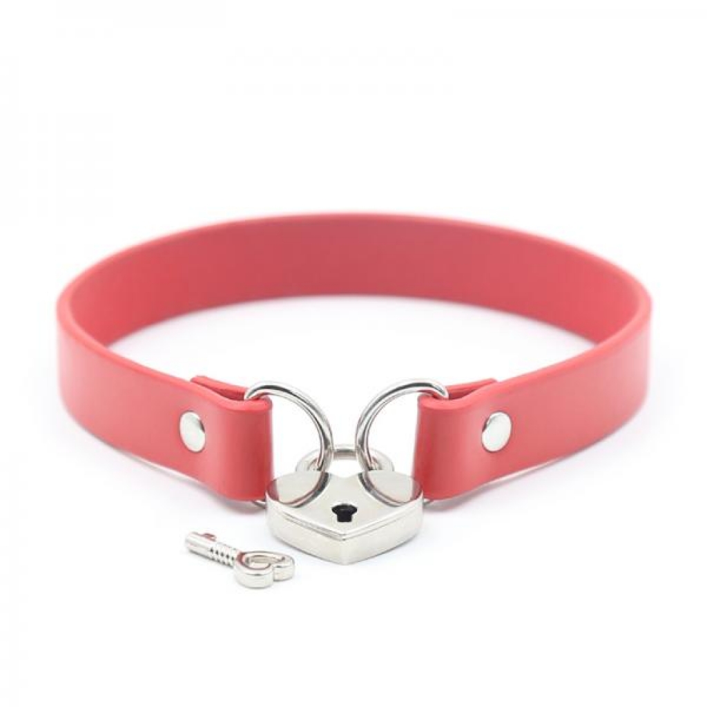 Ple'sur PVC Collar with Heart Lock & Key - Red