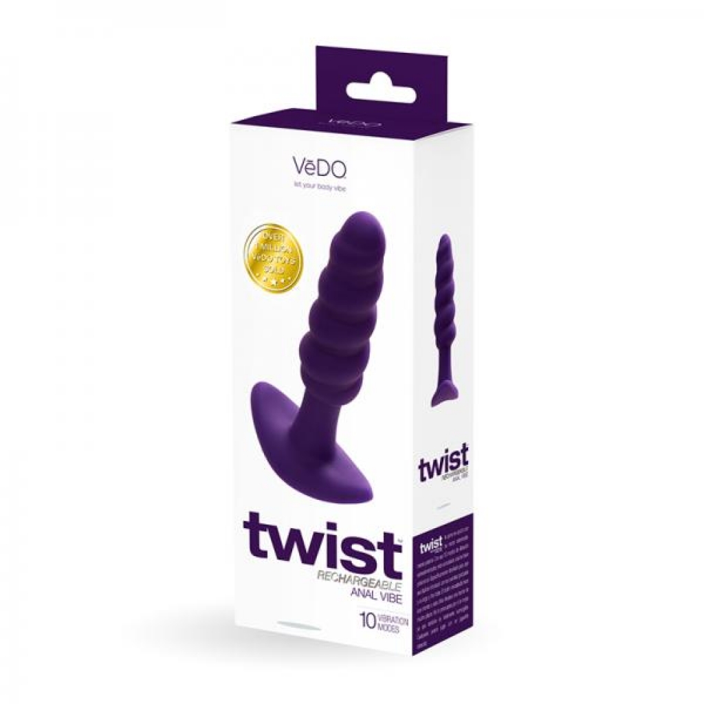 Vedo Twist Rechargeable Silicone Vibrating Anal Plug - Purple