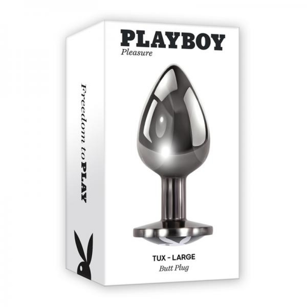 Playboy Tux Large Metal Anal Plug - Hematite Silver