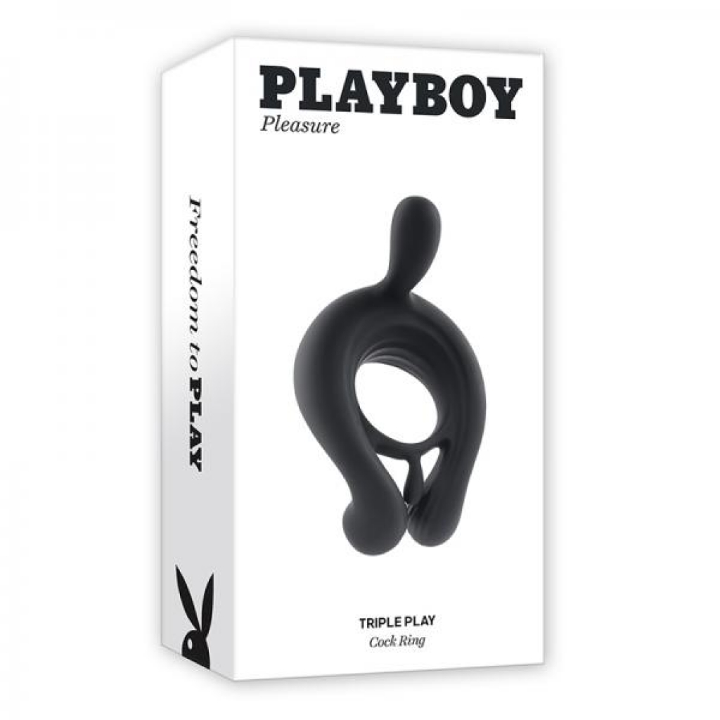 Playboy Triple Play Vibrating Cockring: Remote-Controlled Pleasure in Black