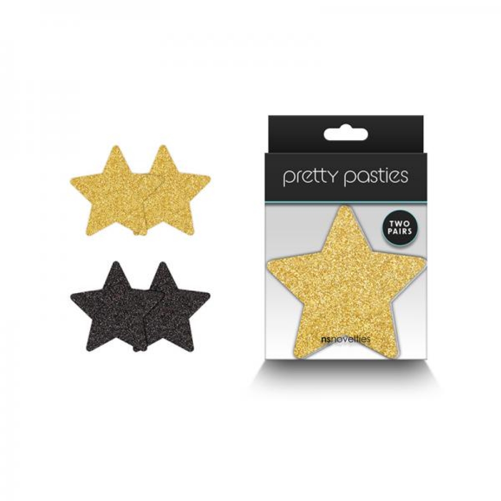 Glitter Stars Black/Gold Nipple Covers - 2 Pair