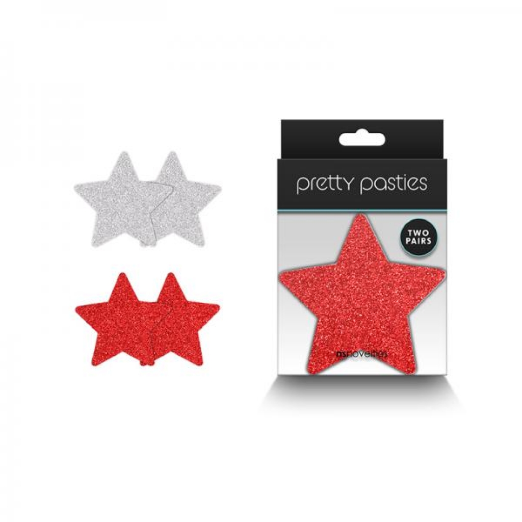 Pretty Pasties Glitter Stars - Red/Silver - Party Essentials