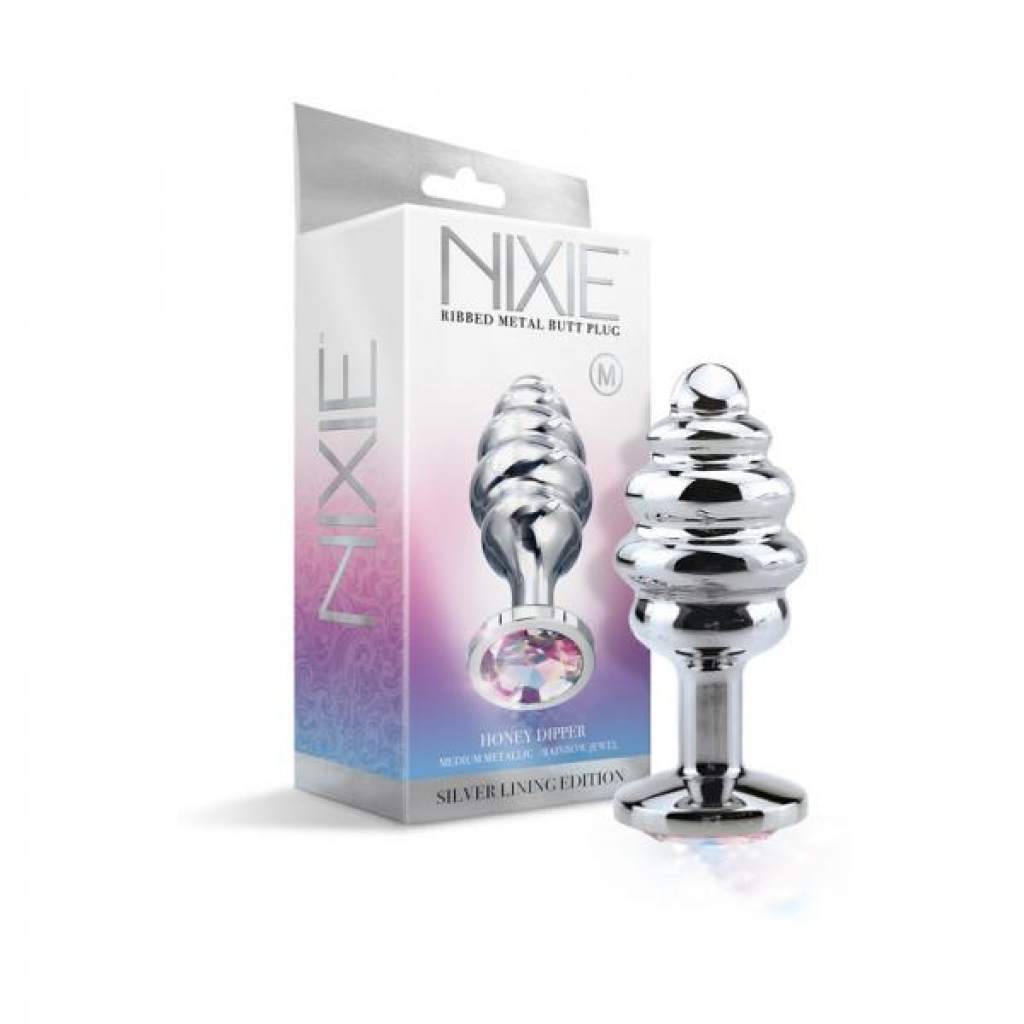 Nixie Ribbed Metal Butt Plug - Honey Dipper Medium Silver