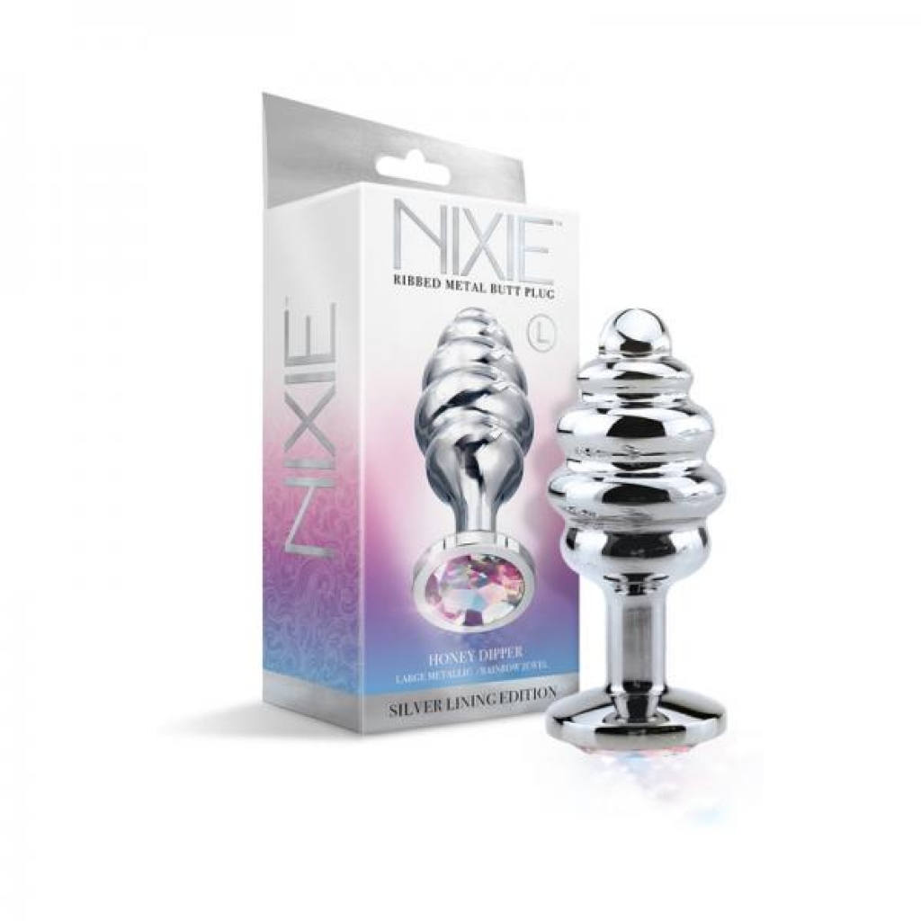 Nixie Ribbed Metal Butt Plug - Large Silver