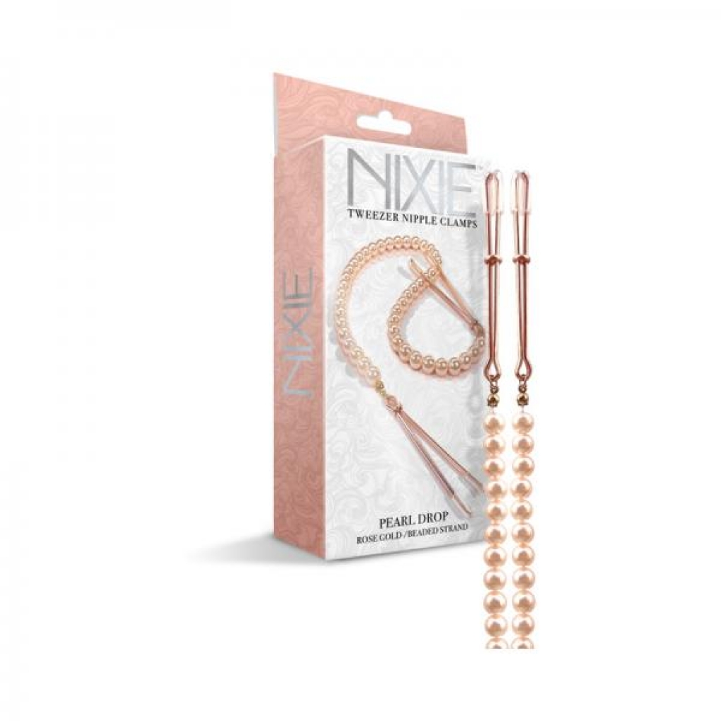 Nixie Pearl Drop Beaded Tweezer Nipple Clamps - Rose Gold