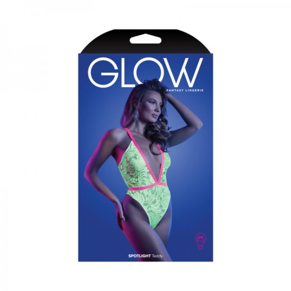 Fantasy Lingerie Glow Spotlight Teddy - Neon Green S/M