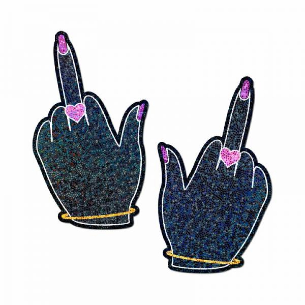 Pastease Glitter 'Fuck You' Middle Finger Pasties - Blue