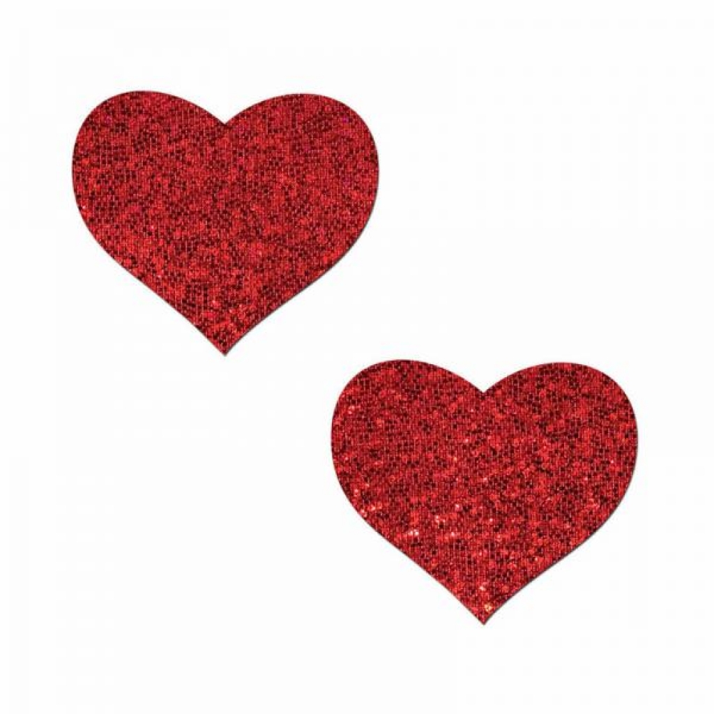 Pastease Glitter Heart Nipple Pasties - Red